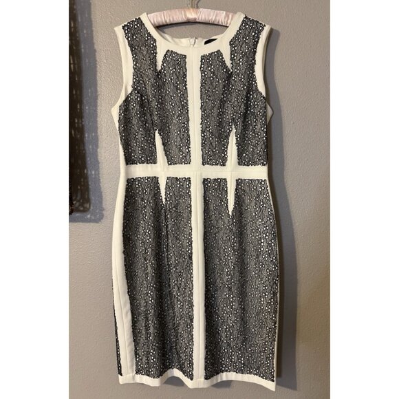 BCBGMaxAzria Rumor Dress 12 Ivory Black Stretch Sheath Sleeveless Career Church - Picture 14 of 15